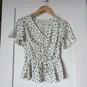 Cute Milkmaid Cottagecore V-Neck Ditsy Floral Romantic Summer Garden Top - M